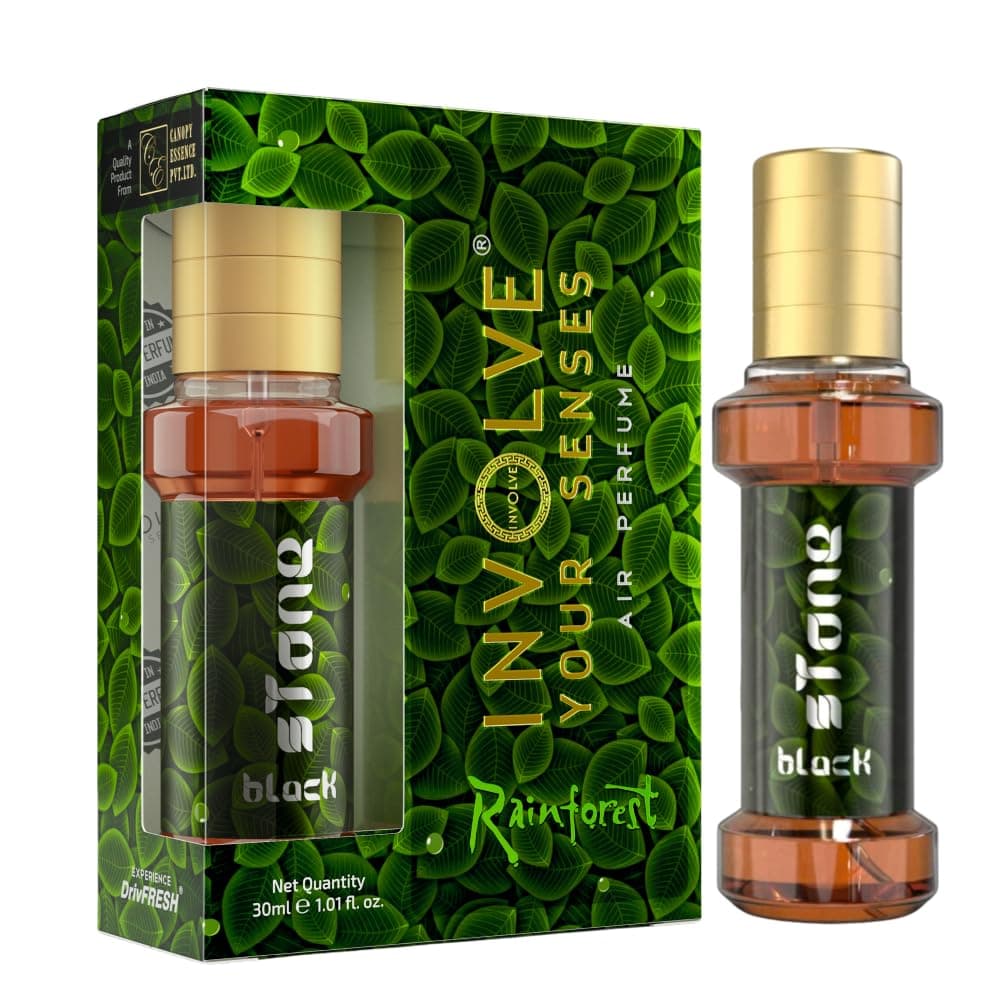 INVOLVE Rainforest Black Stone Scent Car Perfume - IRF09-30 ml | Fresh Fine Fragrance Spray Air Freshener| Car Accessories Interior | Long Lasting Fragrance| Car Fresheners