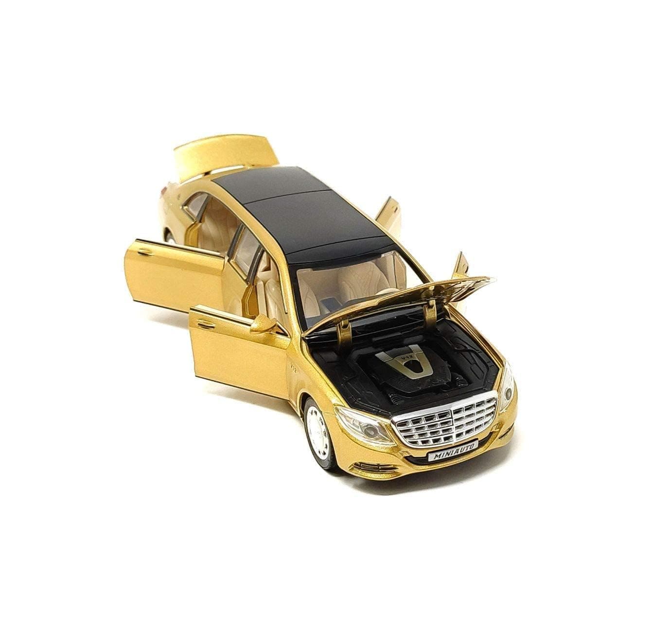 LEZOMZYLEZOMZY 1:24 Scale Die Cast Metal Car Pull Back Sedan Blinking Lights and Sound Car Jeep Openable Door Toy for Kids Best Gifts Mini Vehicles Toys for Kids (Mayebech Long - Gold)