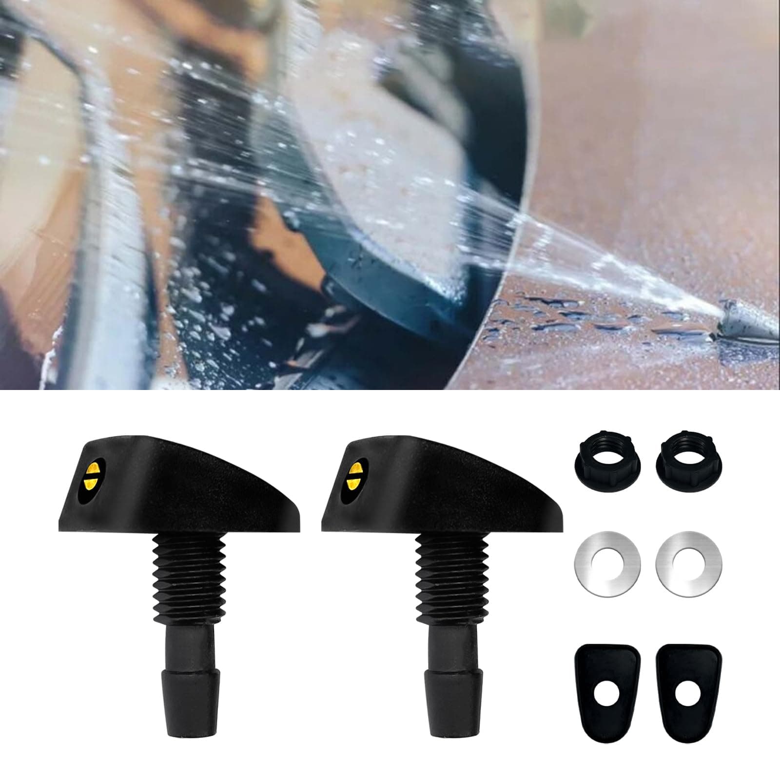 UZZH2PCS Car Windshield Washer Nozzle, Automotive Front Windshield Sprayer Nozzle Replacement, Hood Wiper Nozzles Single Hole Adjustable Fan-shaped Spray Head Water Outlet Head for Most Cars, Trucks