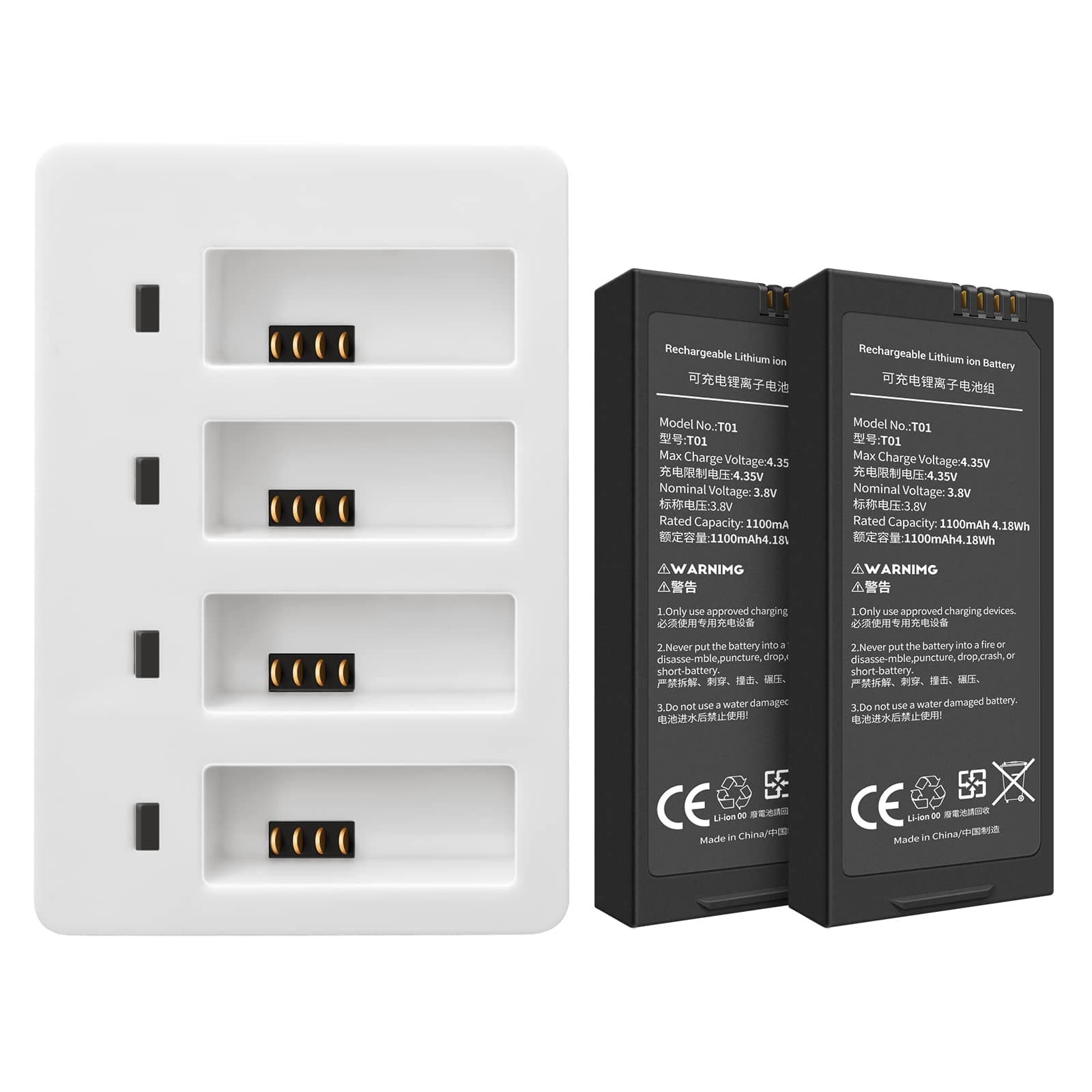 Ryze Tech 2 Pack 1100mAh Battery for DJI Tello Battery & USB Charger