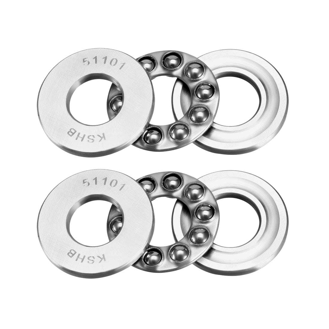 uxcell sourcing map 51101 Thrust Ball Bearings 12mm x 26mm x 9mm Chrome Steel ABEC3 Single Row Roller 2pcs