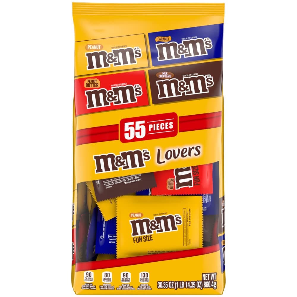 M&M'S Original, Peanut, Peanut Butter & Caramel Fun Size Bulk Easter Chocolate Candy, 30.35 oz, 55 ct, Bag