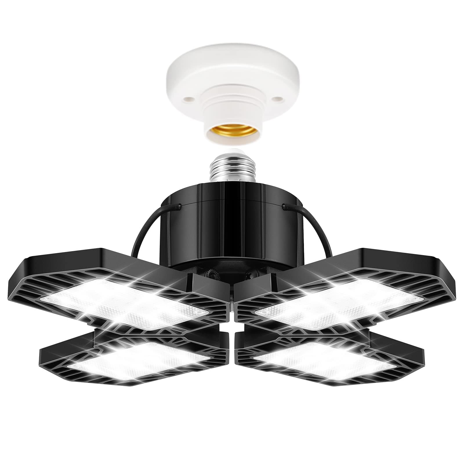 LED Garage Lights 60 Watts/6500k/4 Panels, 4 Adjustable Panels, 9000LM High Lumen Output Super Bright LED Bulbs, E27 Compatible