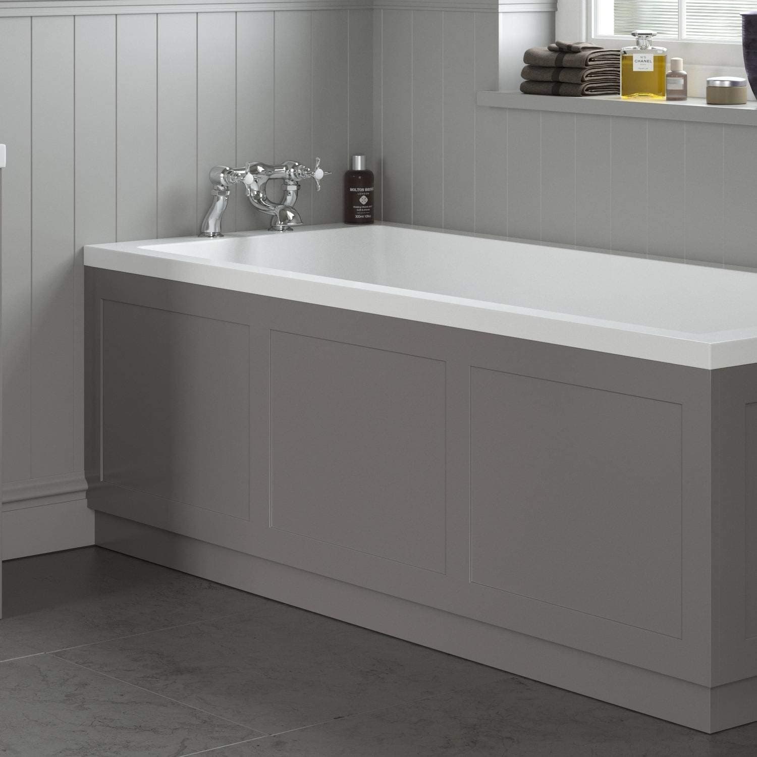 Traditional Bathroom 1700mm Front Bath Panel 18mm MDF Wood Grey Plinth Easy Cut