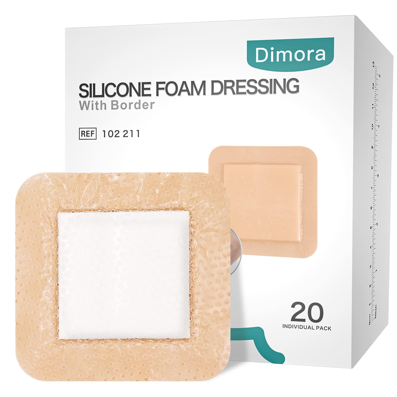 Silicone Foam Dressing with Border 20 Pack Adhesive 4"x4" Waterproof Wound Dressing Bandage for Wound Care