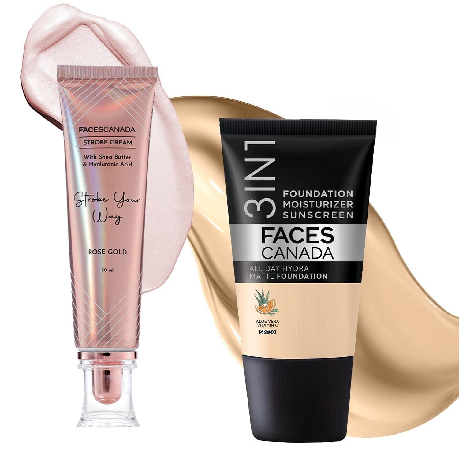 Rose Glow Kit|Rose Gold Strobe Cream (30ml) + Absolute Ivory All Day Full Hydra Matte Mini Foundation (18ml)|Makeup Kit For Women (Combo Pack of 2)