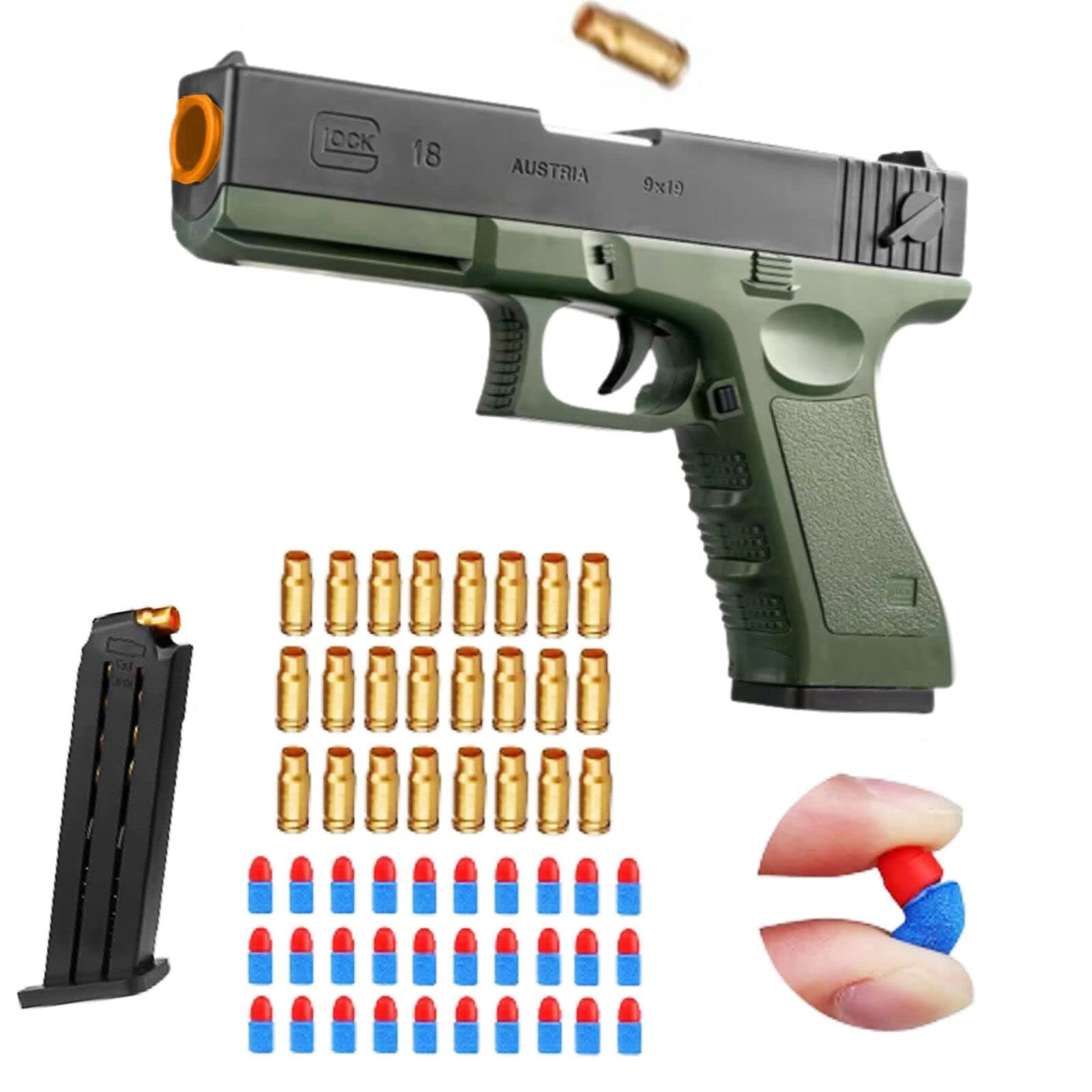 YoeDirect Shooting Toy Pull Back Action Jump Ejecting Pistol Toys Foam Blaster for 8 Years+ Children Boys & Girls, Green