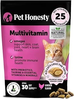 Pet Honesty Cat Multivitamin Crunchy & Creamy Chews - Cat Treats for Health + Immune, Joint Support, Skin & Coat, & Digestion - Vitamins with Omega 3s, Lysine & Probiotics (30 Day Supply)