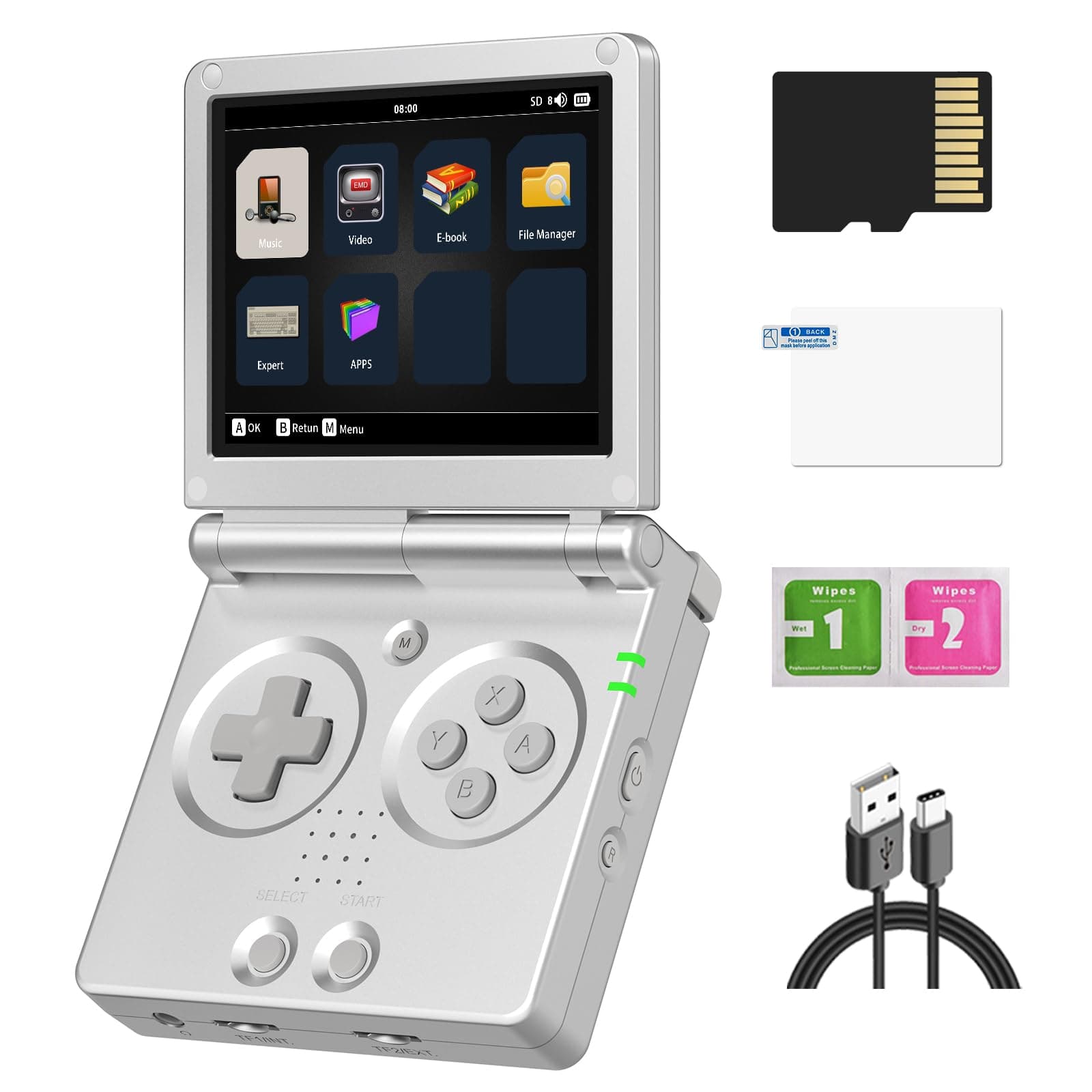 RG35XXSP Handheld Retro Game Console 3.5" IPS Screen 64GB TF Card with 5500+ Games, 3300mAH Battery Support WiFi Bluetooth HDMI(Silvery)