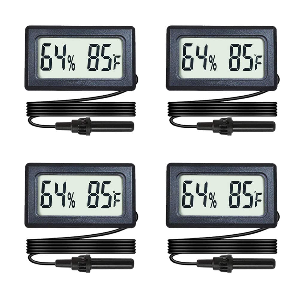 - 4-Pack Mini Digital Hygrometer Thermometer Gauge with Probe LCD Display Temperature Fahrenheit Humidity Meter for Incubator Reptile Plant Terrarium Sealed Containers Guitar Case