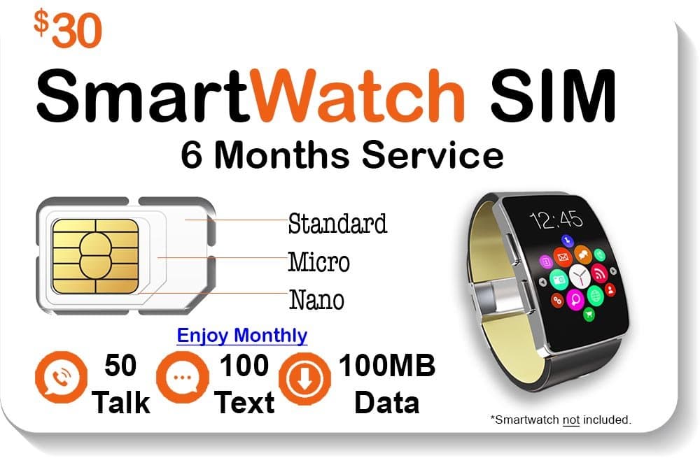 SpeedTalk Mobile Smart Watch SIM Card - Compatible with 5G 4G GSM Smartwatches and Wearables - 6 Months Service