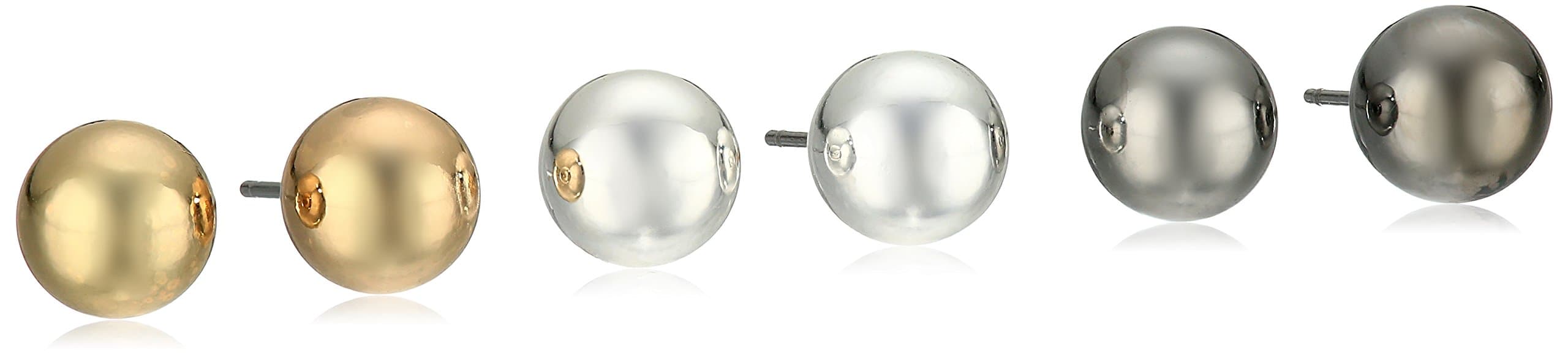 Napier "Classics" Tri-Tone Ball Trio Stud Earrings