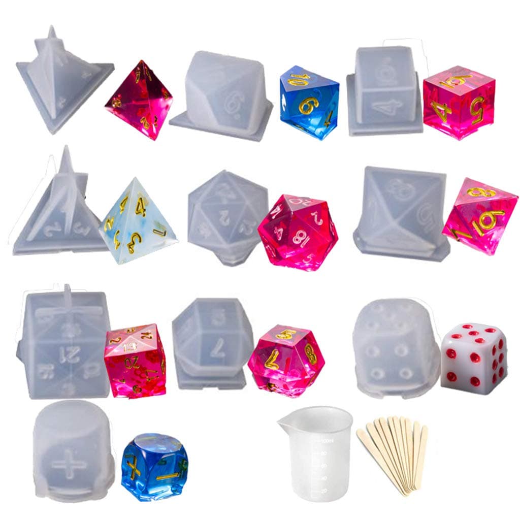 10 Pack Resin Dice Molds, DIY Crystal Epoxy Mold Dice Fillet Shape Multi-spec Digital Game Silicone Molds (A)