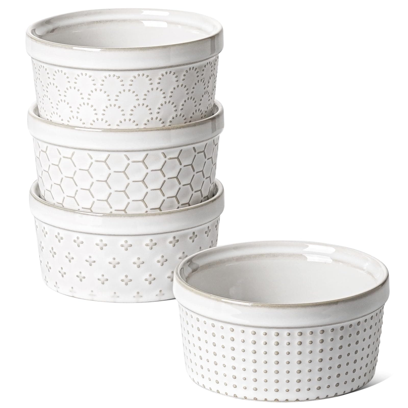 Ramekins 8 oz, Ramiken for Creme Brulee, Lava Cake, Pudding, Souffle, Pot Pie, Ceramic Baking Dishes, Oven Safe - 4.3 inch, Set of 4, Arctic White