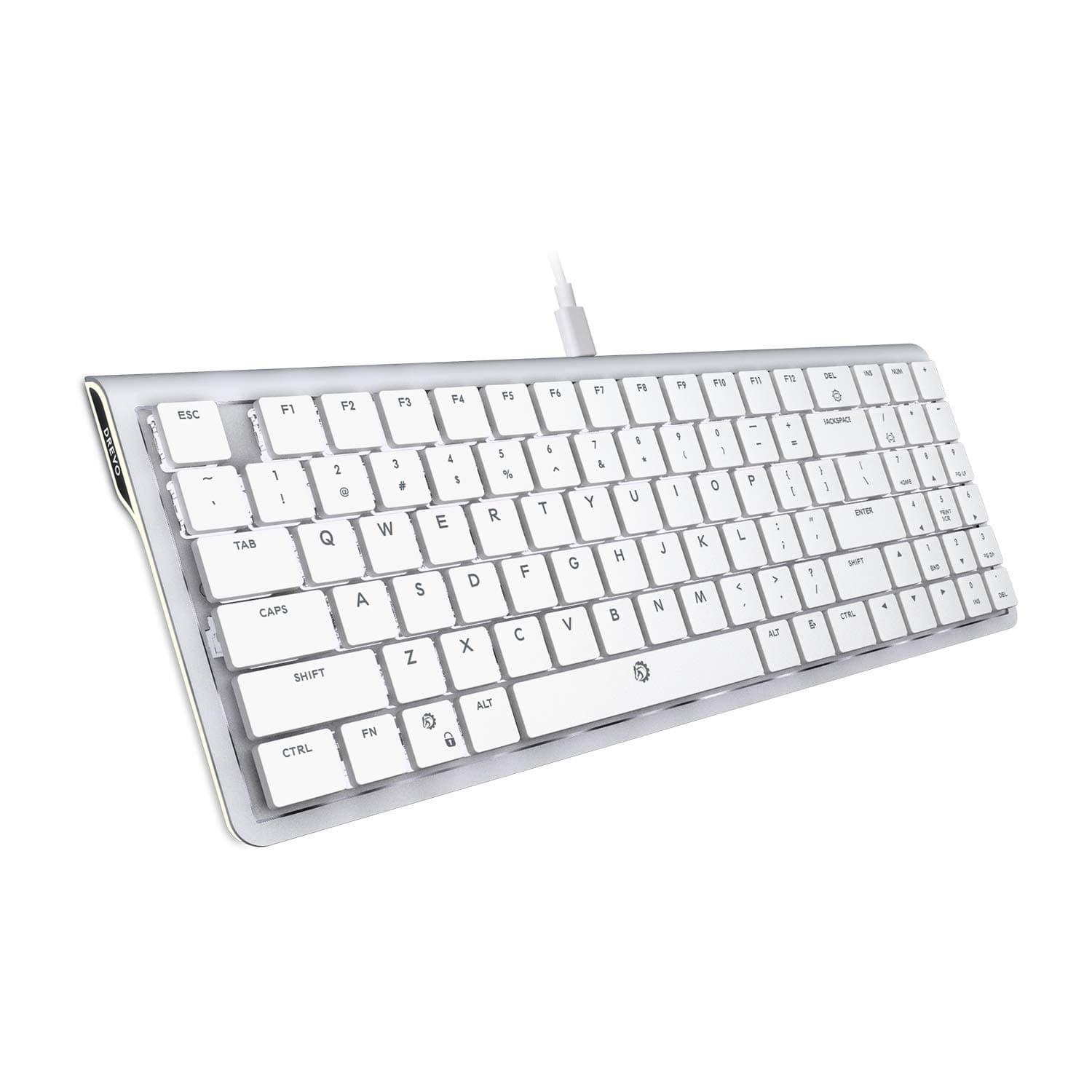 DREVO Joyeuse V2 96 Key Ultra Thin Mechanical Gaming Keyboard Wired LED Backlit Low Profile 96K US Layout (Red Switch,White)