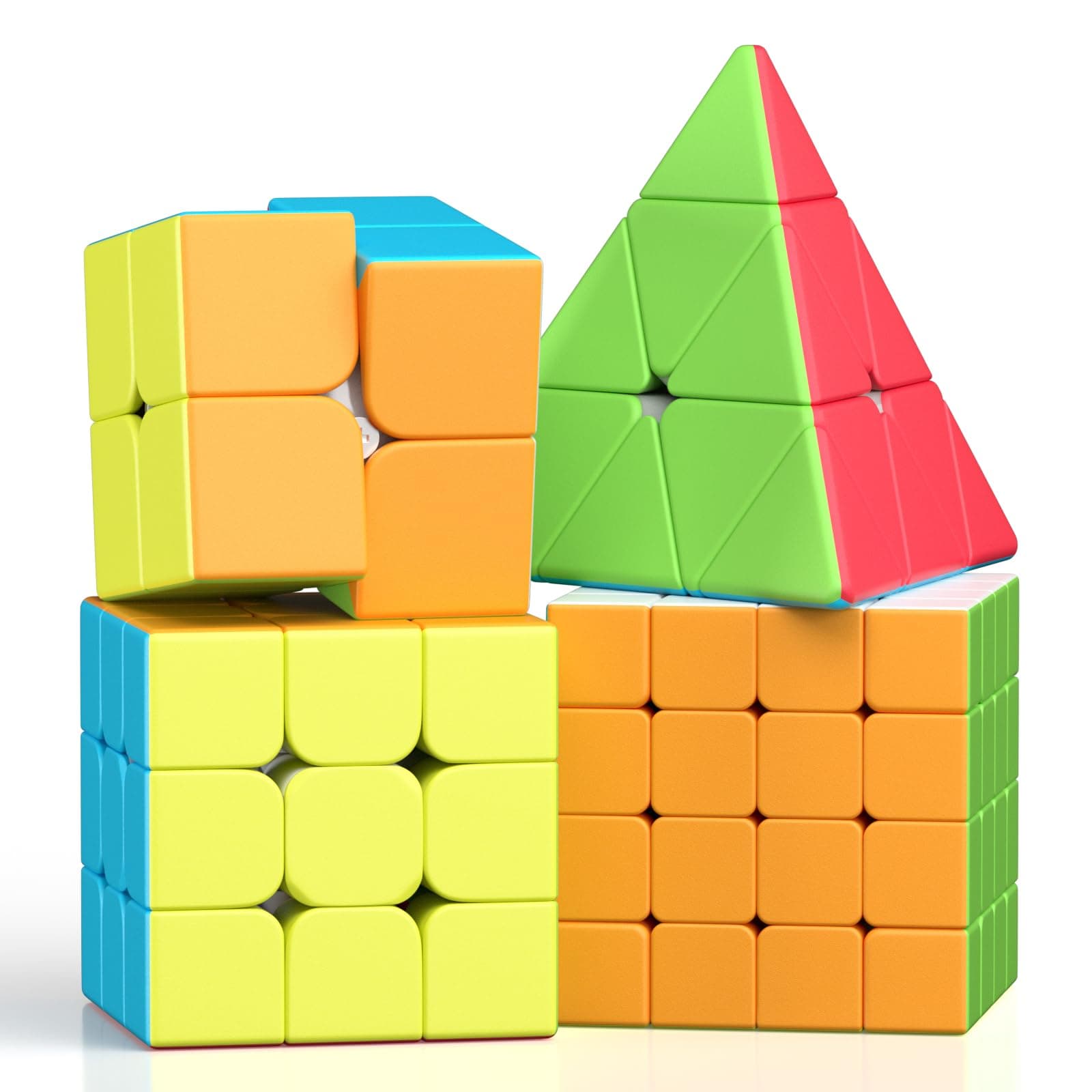 Speed Cube Set, 2X2 3X3 4X4 Pyramid Fast Cube Stickerless with Instruction [4 Pack] (Stickerless Cube Set)