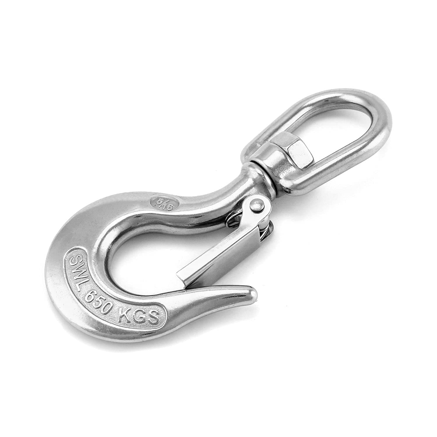 QWORK Slip Hooks, Swivel Lifting Hook, Clevis Hook, 1400lb Stainless Steel Rotatable Swivel Lifting Clevis Chain Hook with Safety Latch Used for Project Hoisting Machinery, Metallurgy Mining Equipment