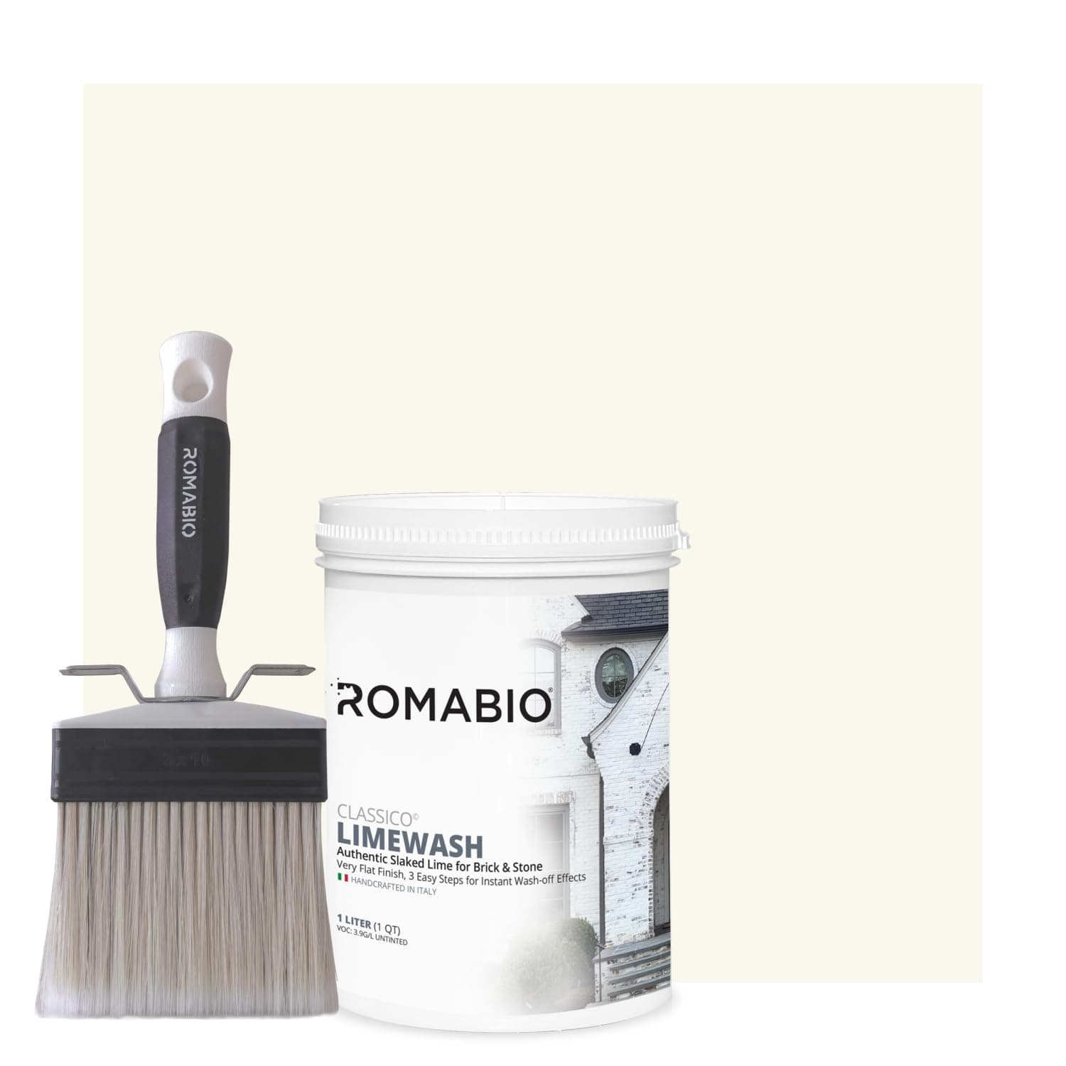 Romabio Fireplace Kit/includes Classico Limewash©, Small Masonry Brush, Stir Stick, Bucket Opener, and Instructional Sheet. 1L