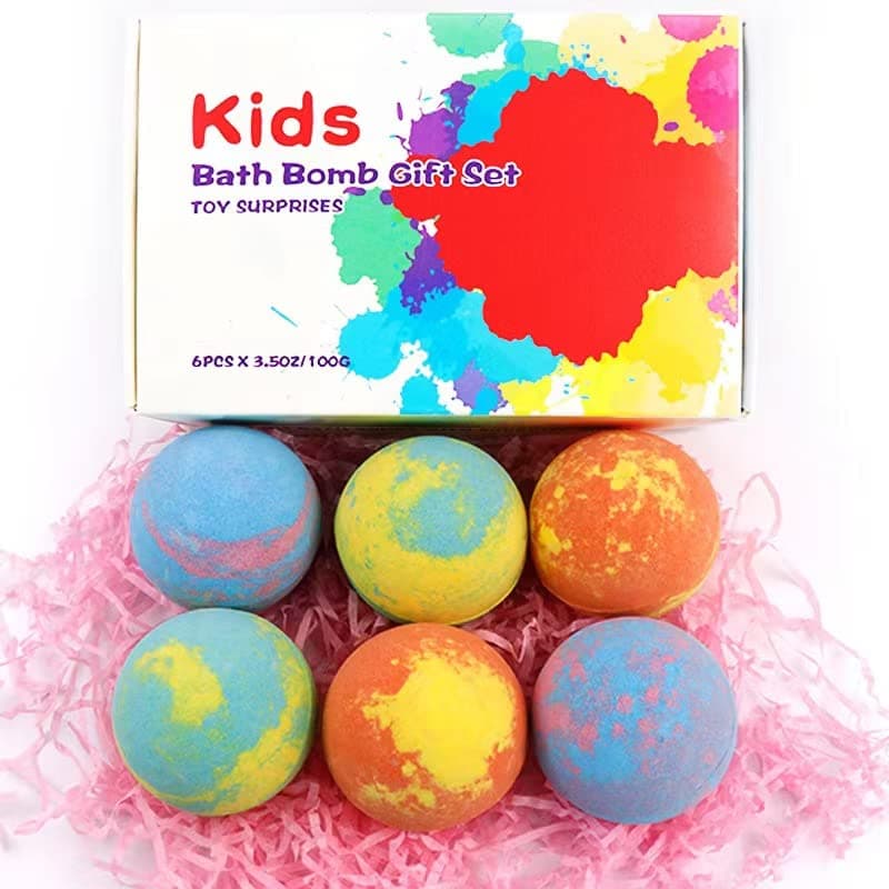 Bath Bomb Gift Set 6 Pack ,Organic Bath Bombs for Kids with Toy Inside, Safe Handmade Fizzy Balls for children, Birthday Gift for Boys & Girls