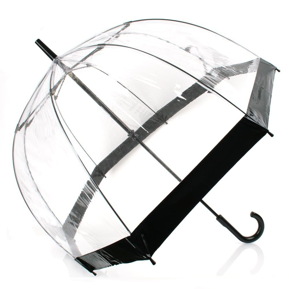 DOME SEE THRU WEDDING UMBRELLA CLEAR WITH BLACK TRIM & HANDLE & DEEPEST DOME FOR PROTECTION.