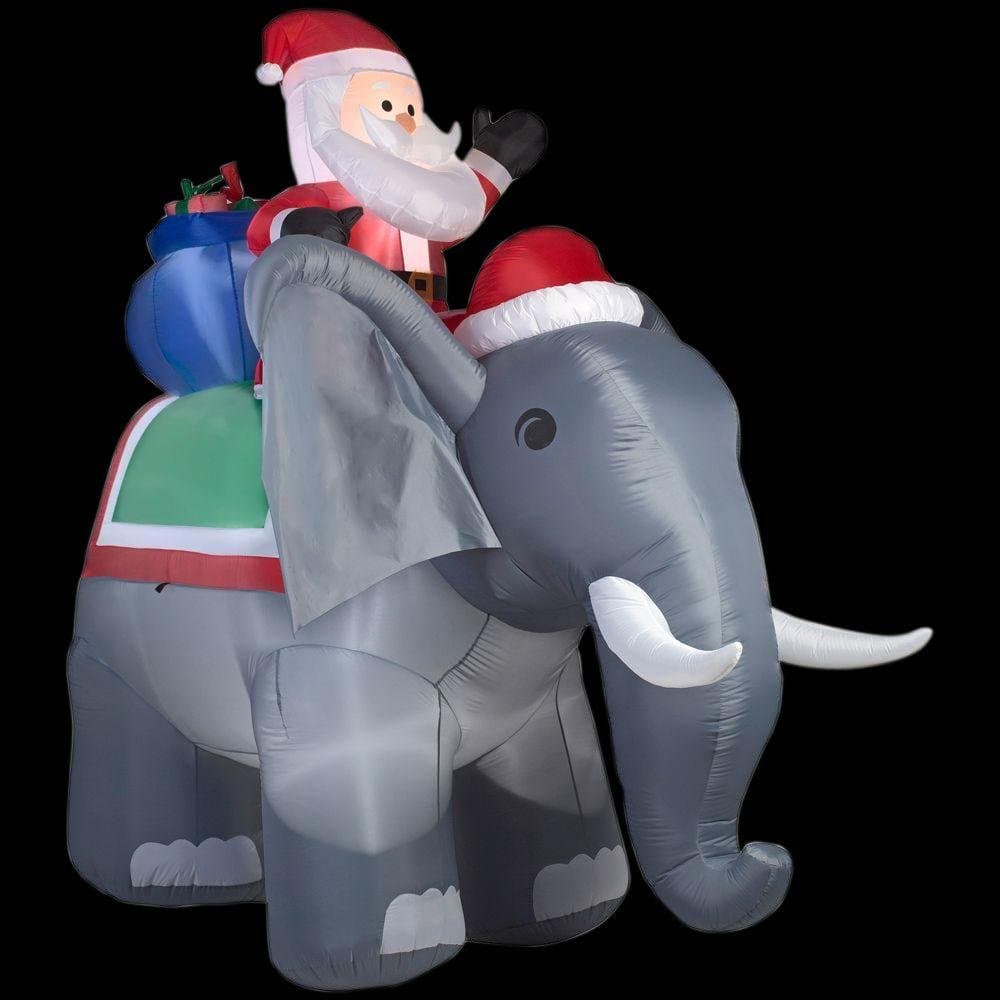 10.5 Lighted Giant Santa on Elephant Inflatable