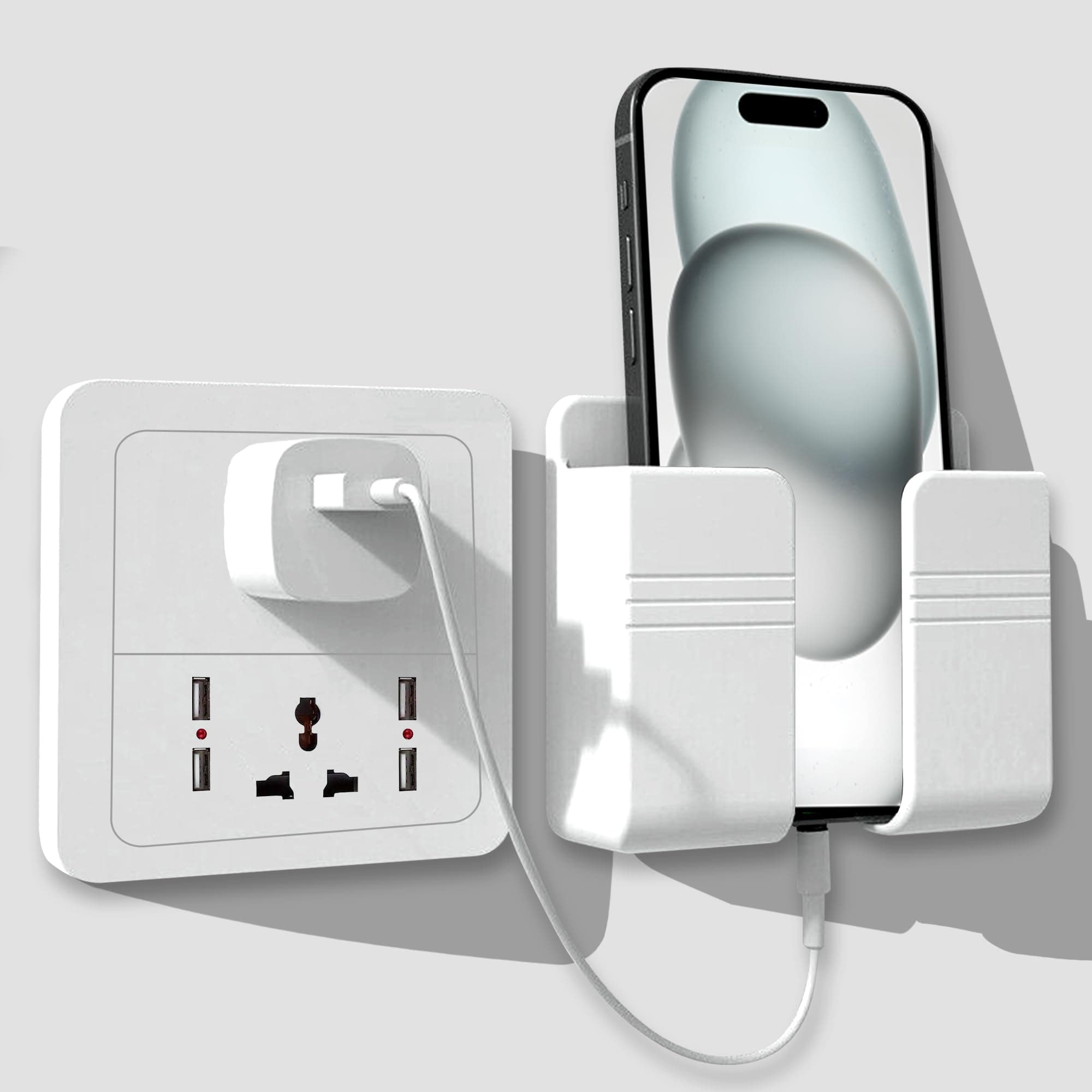 Tensea ABS Mobile Phone Charging Stand,Multi-Functional Storage Holder,Bedside Fixed Rack,Bedroom,Office Accessories,Acrylonitrile Butadiene Styrene,White 01,Portable Electronic Devices,9.9x3x8.6 cm