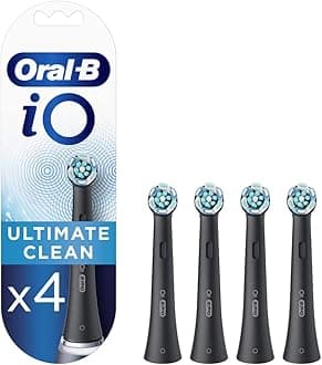 Oral-B iO Ultimate Clean Electric Toothbrush Head, Twisted & Angled Bristles for Deeper Plaque Removal, Pack of 4, Suitable for Mailbox, Black