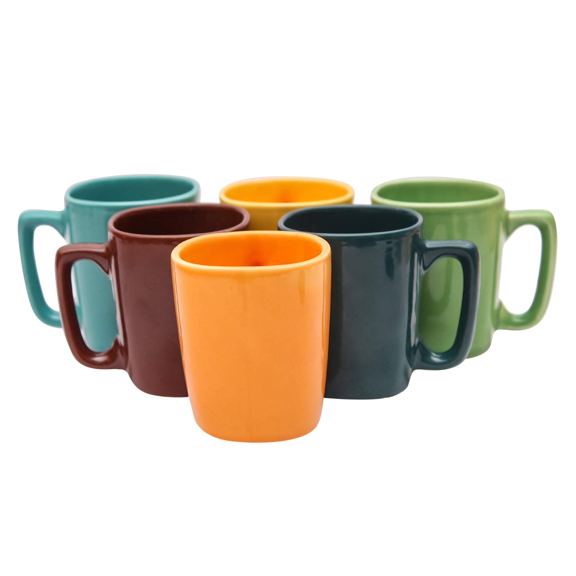 Saavre Ceramic Coffee Mugs - 6 Pieces, Multicolour, 250 ml