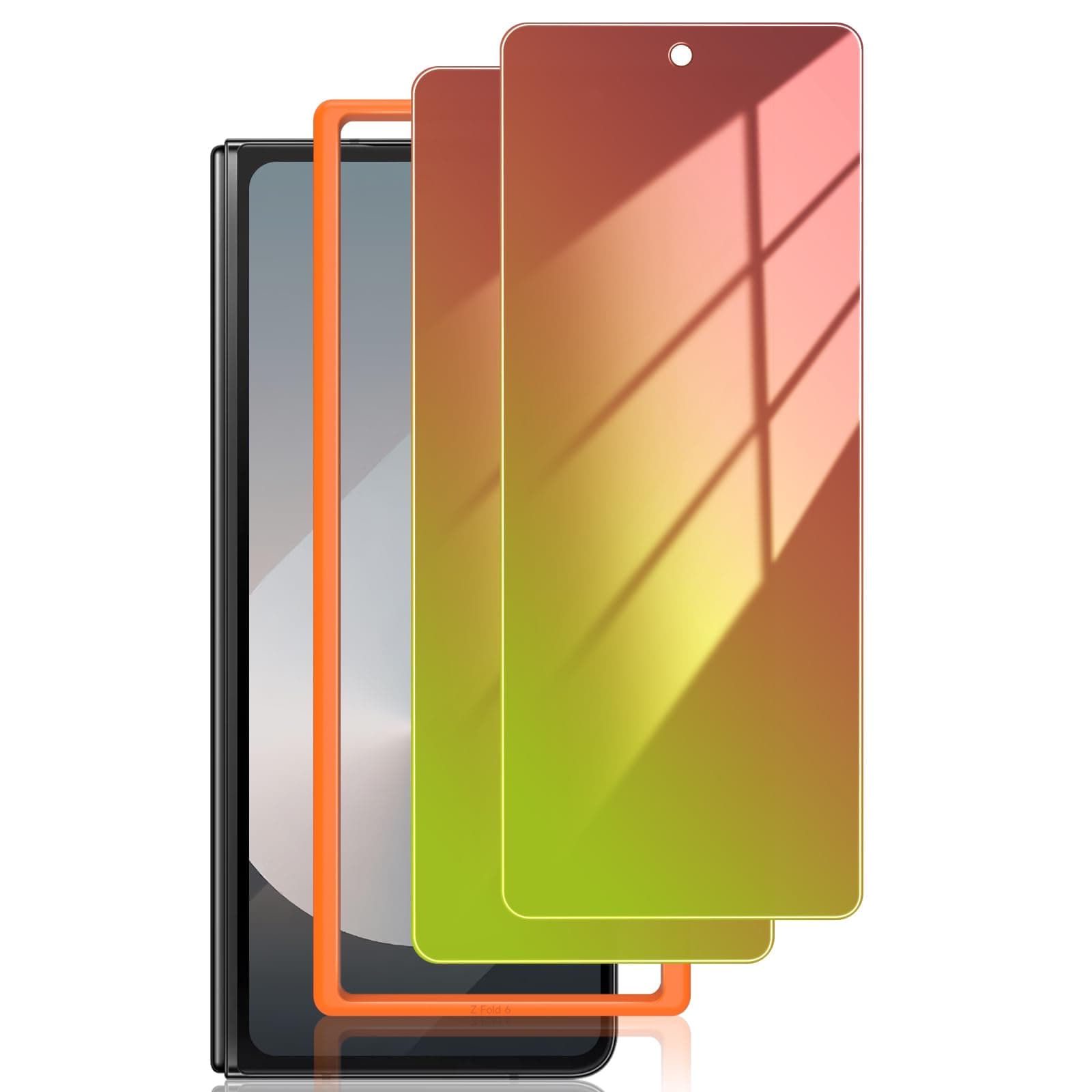 LYWHL 2-Pack Samsung Galaxy Z Fold 6 Privacy Screen Protector, Gradient Colorful Anti Blue Light Tempered Glass Front Screen Protector with Alignment Frame, Bubble Free Sensitive Touch