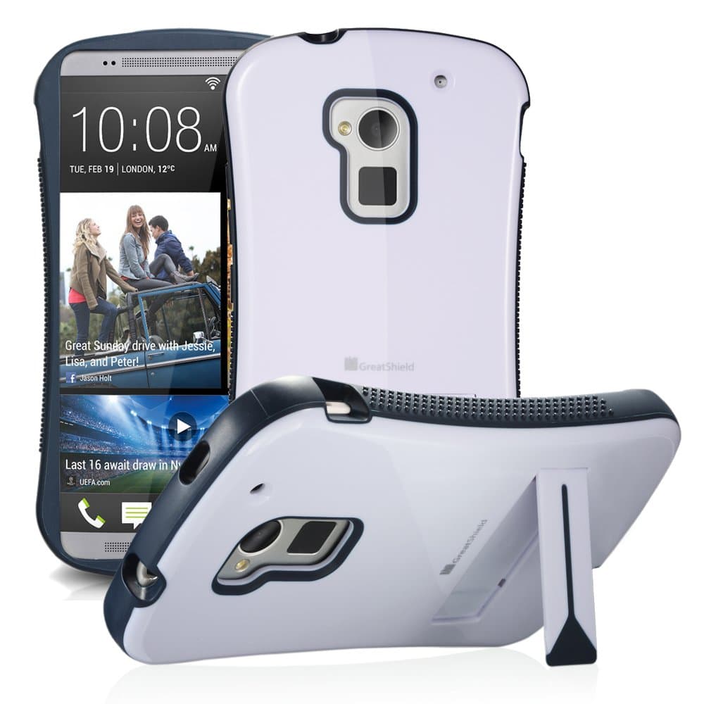 HTC One Max / T6 Stand Case, GreatShield Guardian Hybrid Snap On Case Back Cover with Kickstand for HTC One Max / T6 (White/Blue)