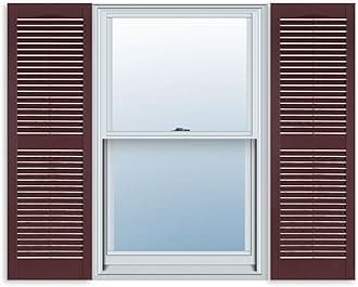 Exterior Solutions Standard Louver Exterior Vinyl Shutter, Burgundy (Pair), 15 Inch x 39 Inch