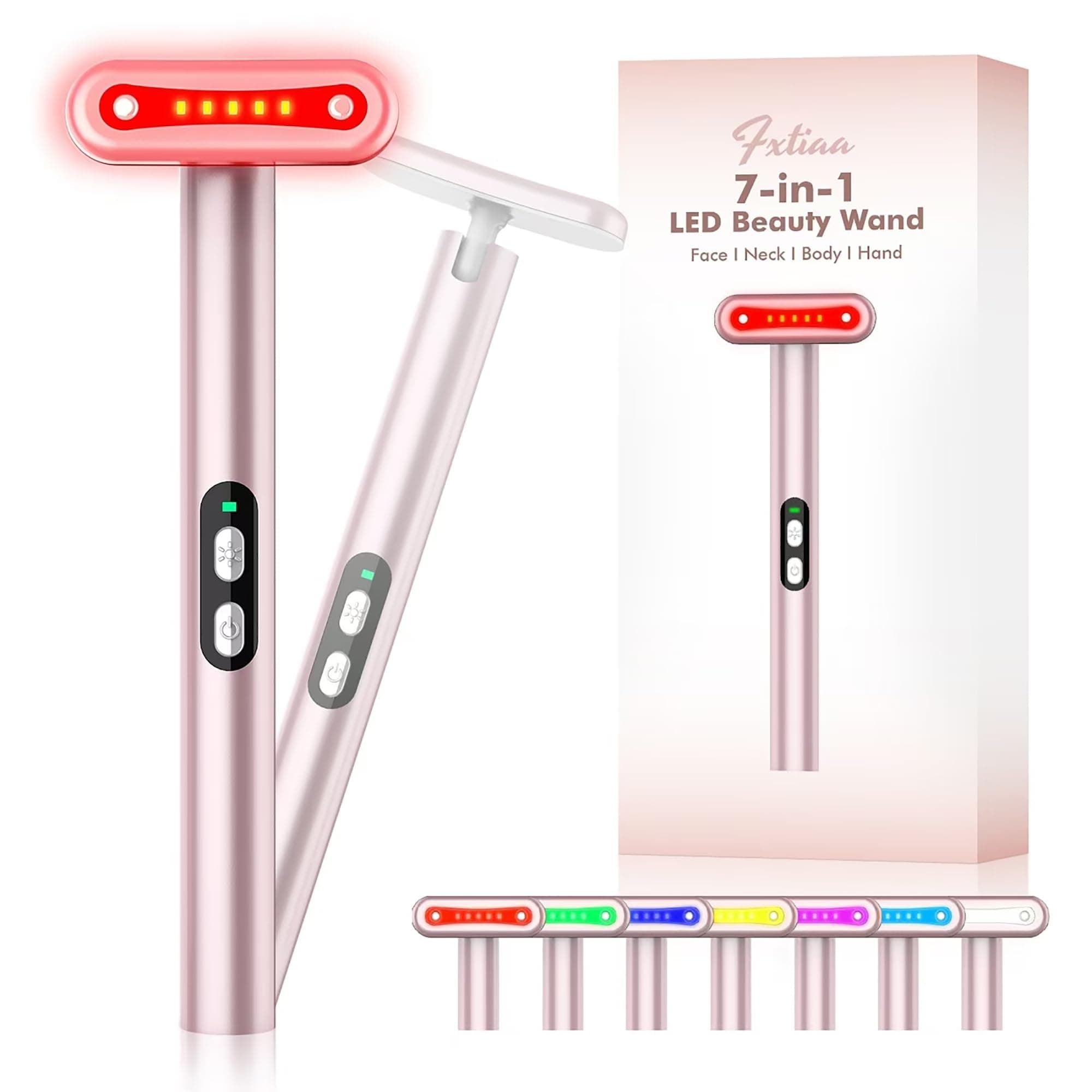 Fxtiaa Red-Light-Therapy-for-Face, 7 in 1 LED Light Therapy Eye Equipment for Skin Care at Home, Rose Golden