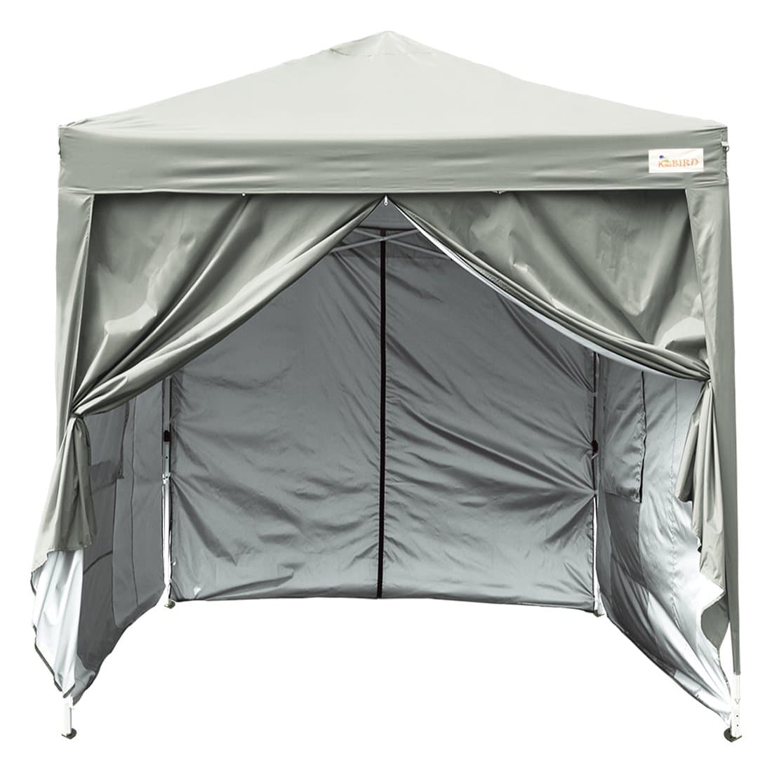 Kingbird 8 x 8 ft Easy Pop up Canopy Waterproof Party Tent 4 Removable Walls Mesh Windows with Carry Bag-6 Colors (Grey)