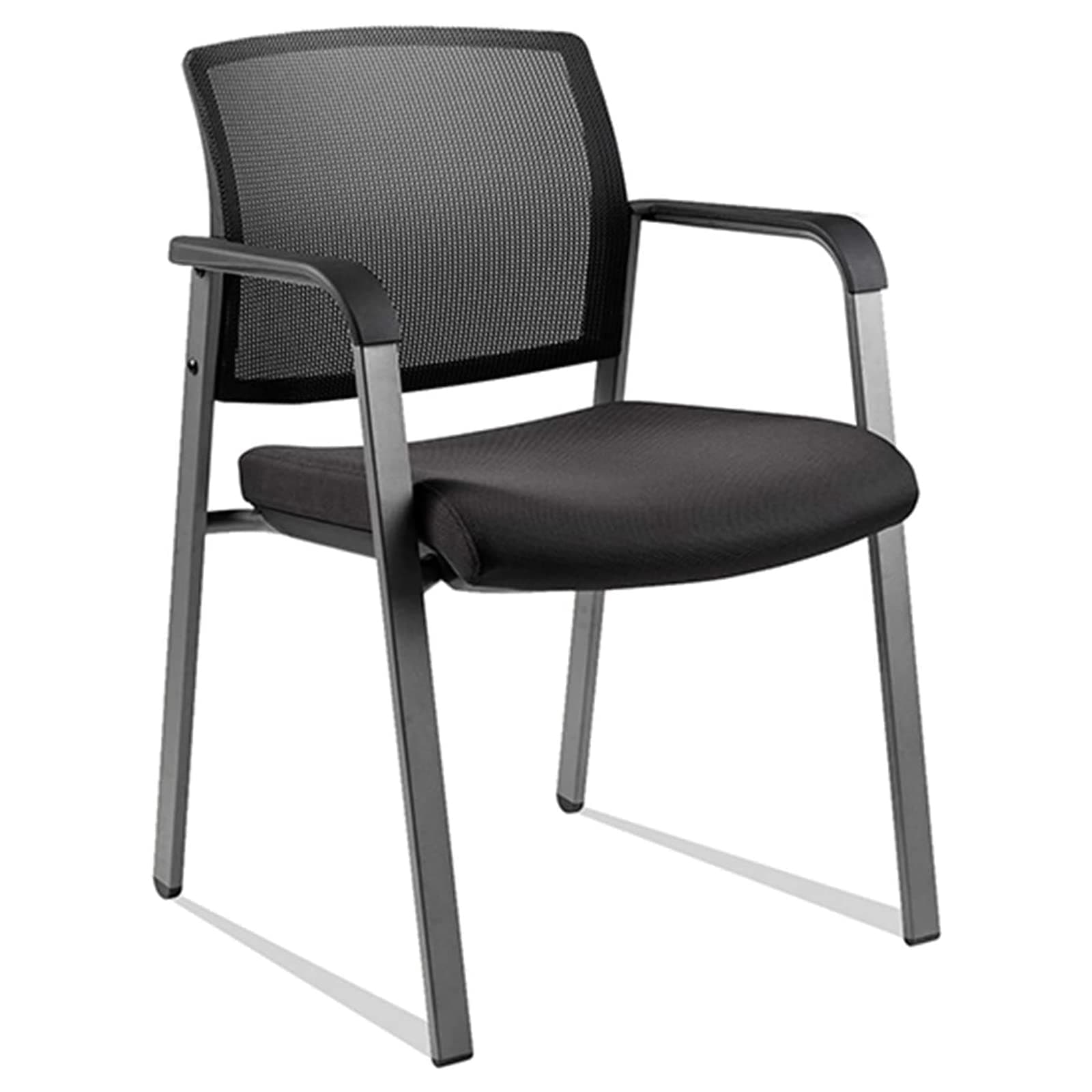 CLATINA Mesh Back Stacking Arm Chairs with Upholstered Fabric Seat and Ergonomic Lumber Support for Office School Church Guest Reception Black