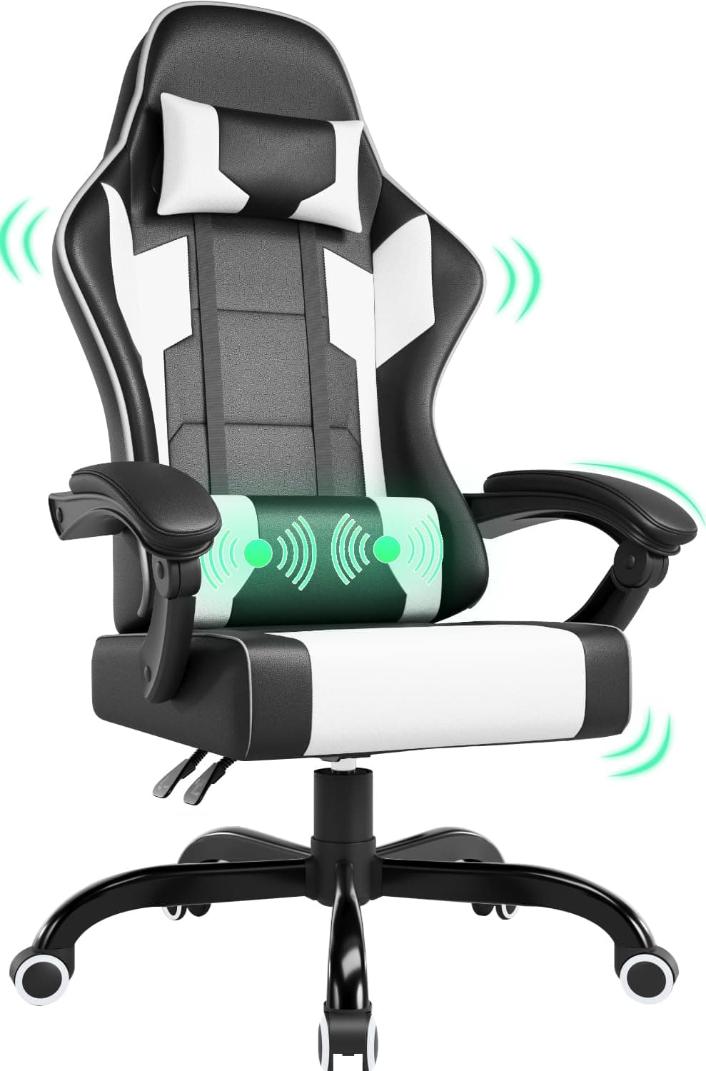JUMMICO Ergonomic with Lumbar Support, Computer Chairs, Racing Office Chairs, Armchair, Massage, Gaming Chair, 150 kg Load Capacity, White, X-Large