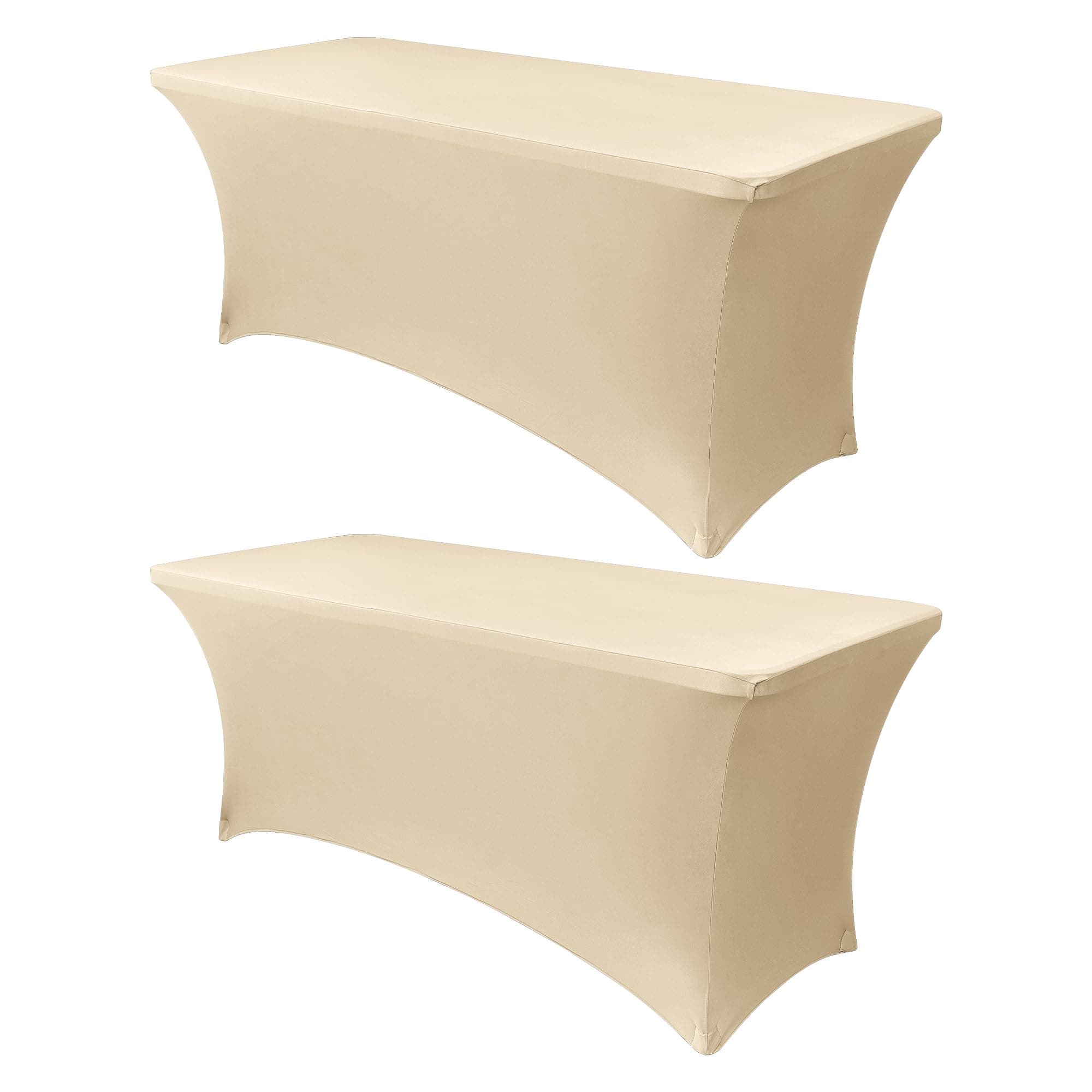 Obstal 8Ft Stretch Spandex Table Cover for Standard Folding Tables - 2 Pack Universal Rectangular Fitted Tablecloth for Party, Banquet, Events, Trade Show (Champagne, 96L x 30W x 30H Inches)