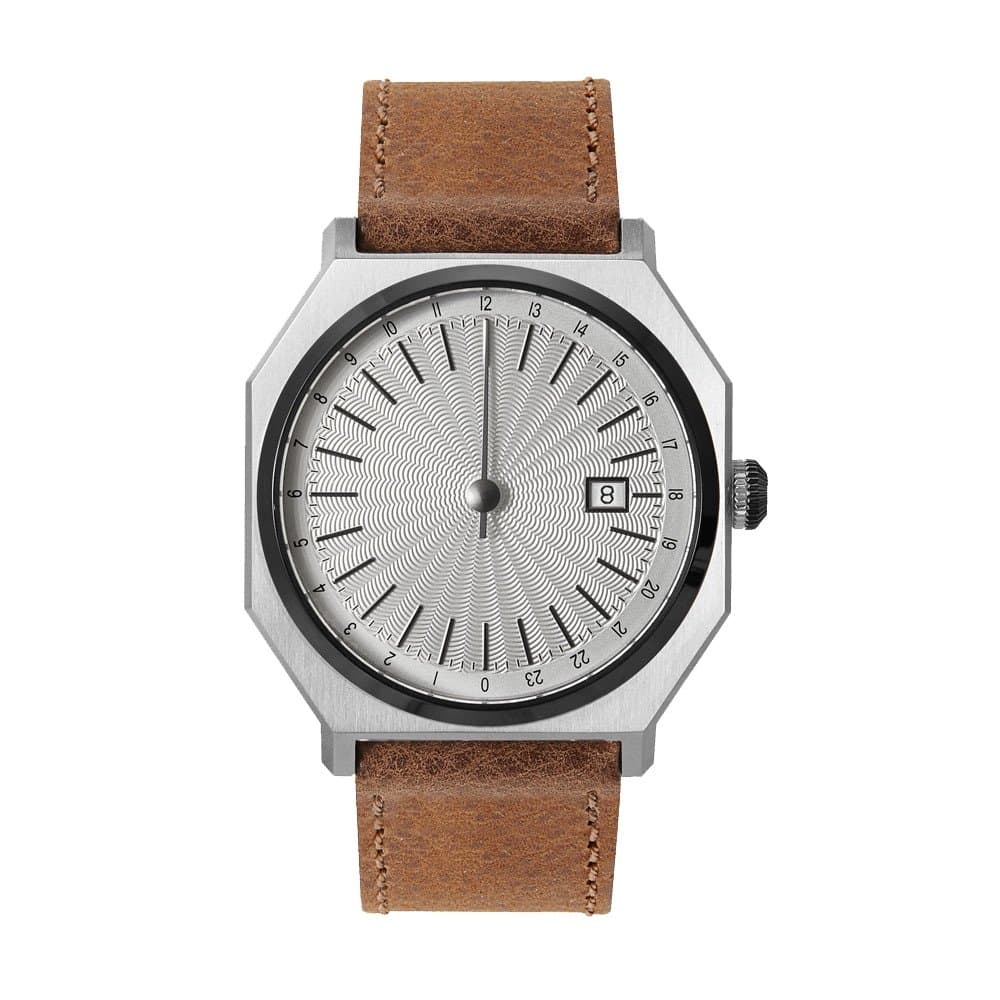 slow Automatically 02 - Brown Leather, Silver/Black Case, Silver Dial