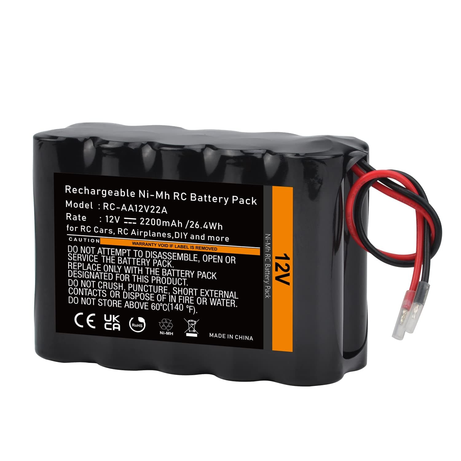 Tectra 12V RC Battery with Bare Leads, 2200mAh High Capacity Ni-MH 10 Cells Rechargeable Battery Pack for RC Car, RC Boat, RC Robot, RC Airplane, DIY and More
