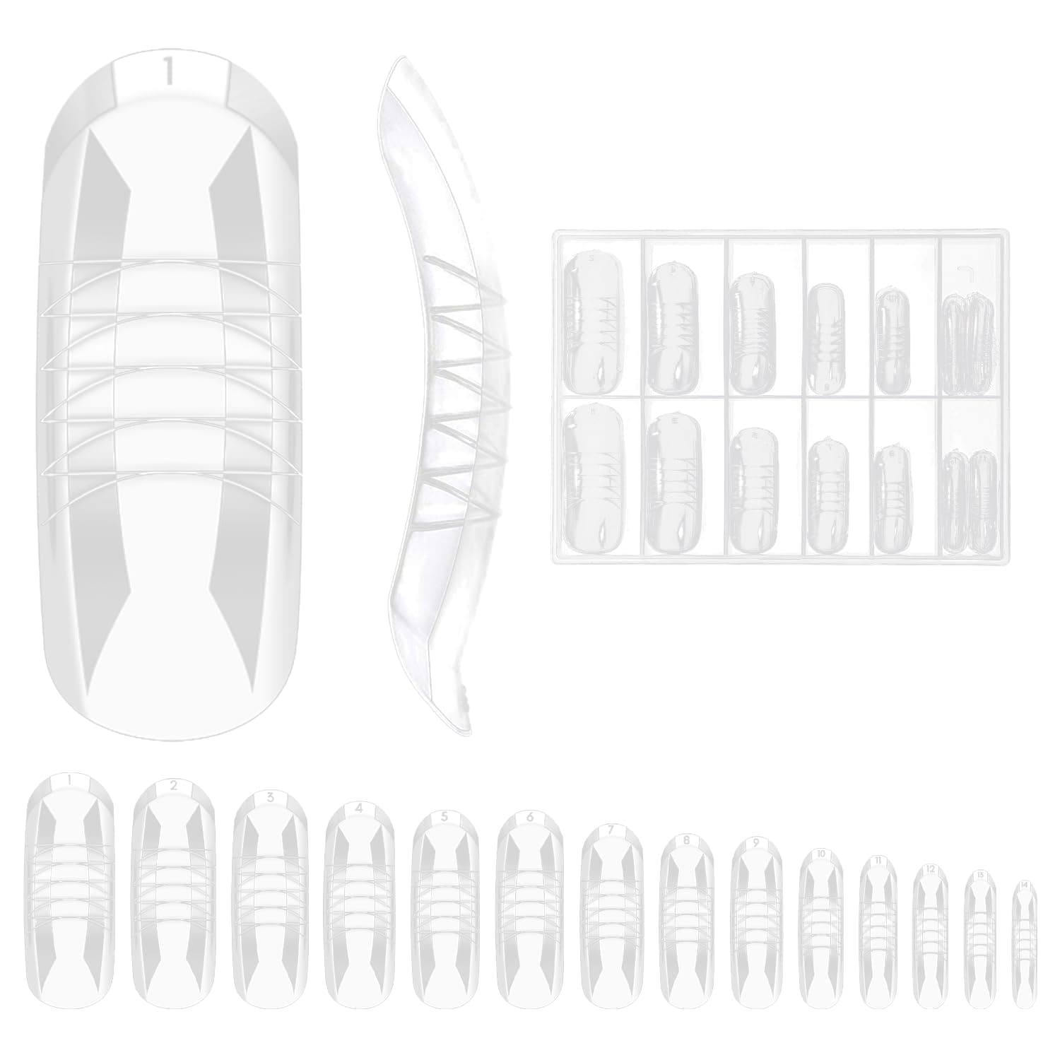 MakarttL-08 140PCs/Case Dual Forms False Nail Mold Clear Full Cover Polygel Nail Tips UV Gel Dual Forms and Acrylic Nail System Forms with Scale