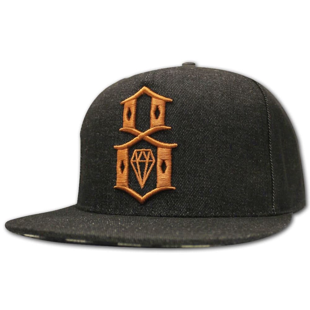 Rebel8 Logo Denim Snapback Black Orange