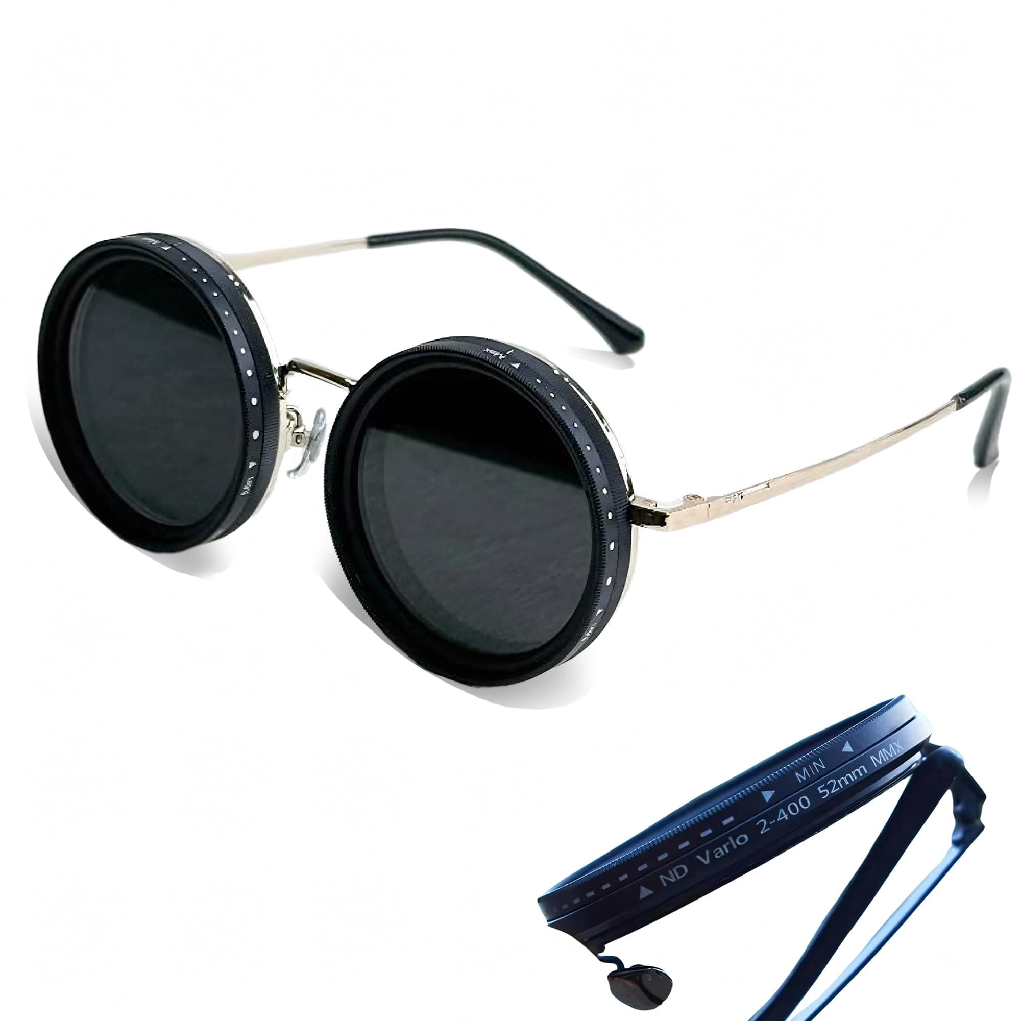 Adjustable Tint Sunglasses Polarized Round Lenses with ND Filter, 9 Gears, Ideal for Beach, Fishing, and Outdoor Activities