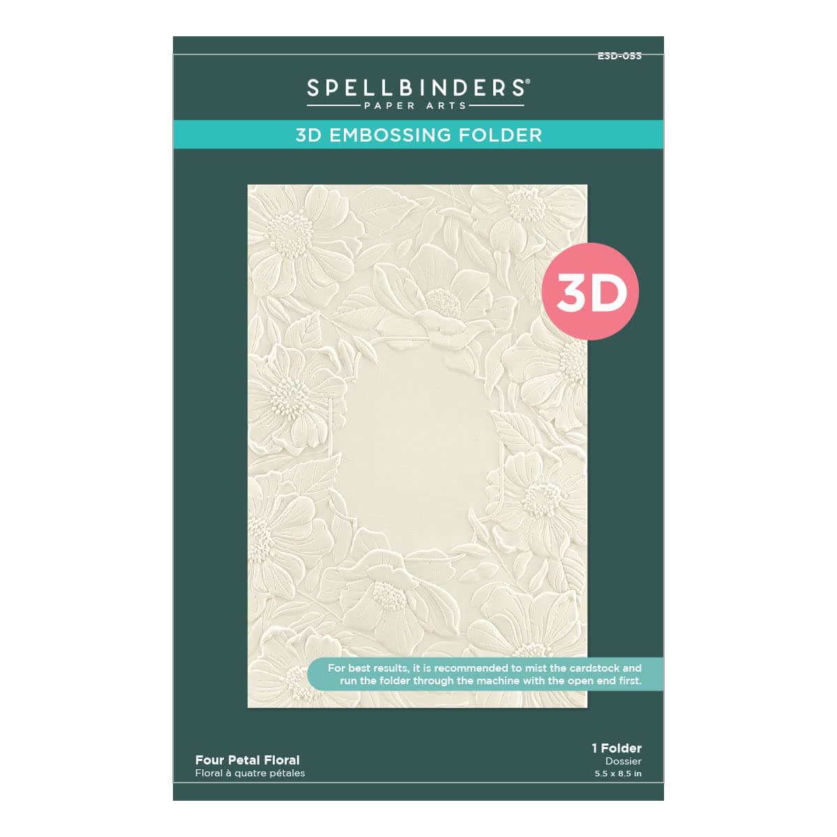 3D Embossing Folder 5.5"x8.5" - Four Petal Floral