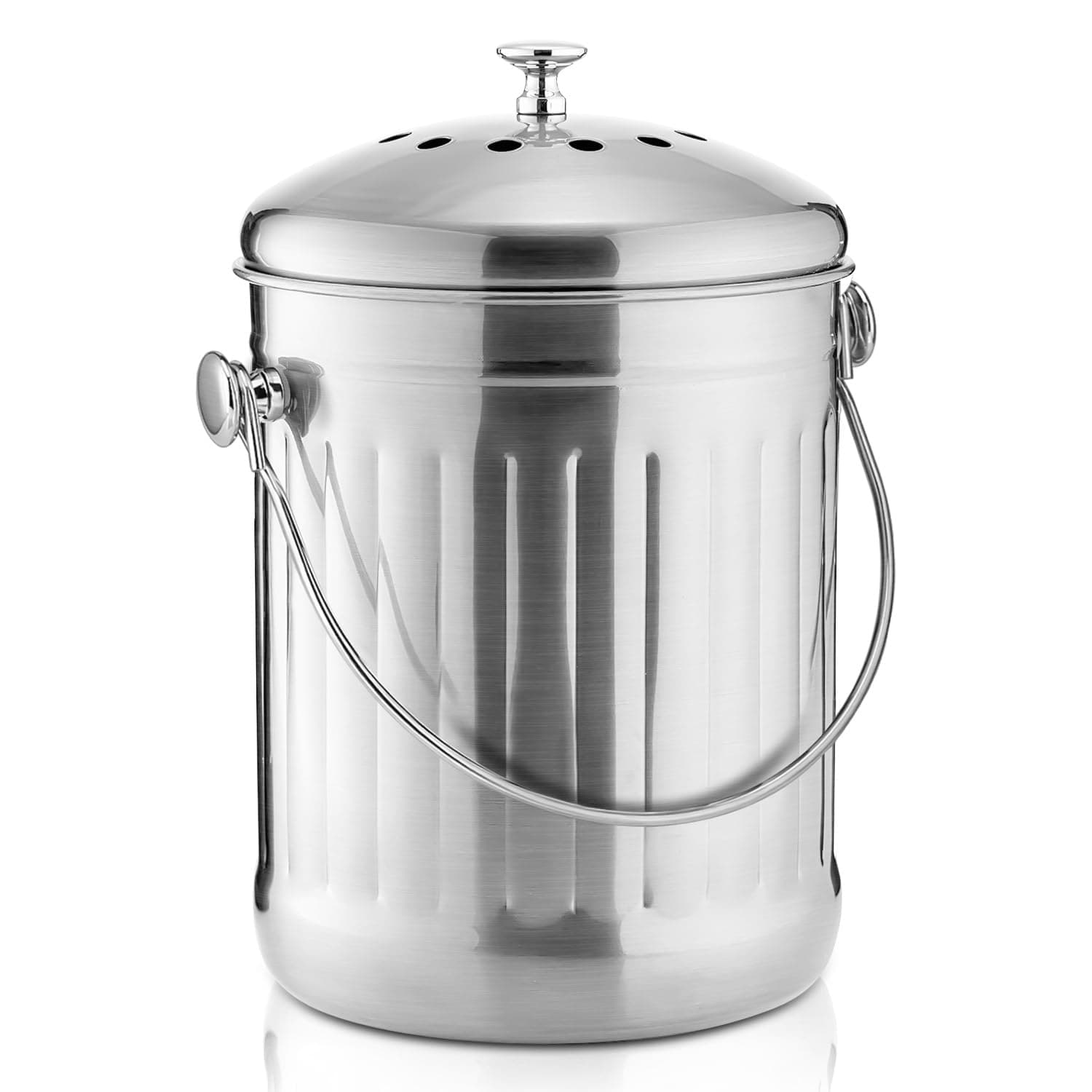 ENLOY Compost Bin for Kitchen Countertop, 1.3 Gallon Stainless Steel Indoor Compost Bucket for Kitchen Countertop Odorless Compost Pail for Kitchen Food Waste with Carrying Handle Easy to Clean