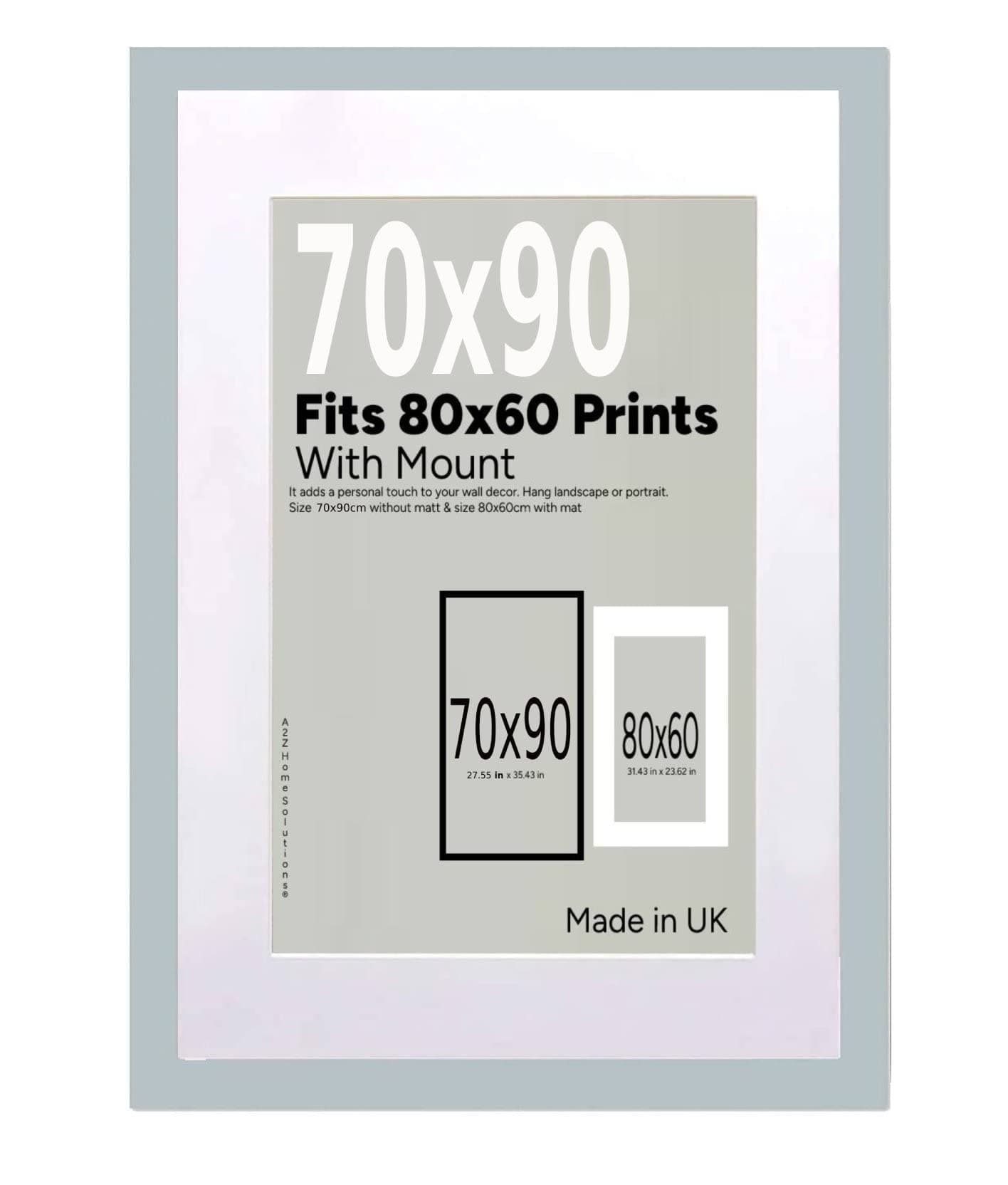 A2Z Home Solutions® Wall Photo Frame Light Grey 70x90 cm Frame With 80x60 cm Mount Picture Poster Print With Clear HD Perspex 30x15 MM Moulding Mounting Hooks MDF Backboard