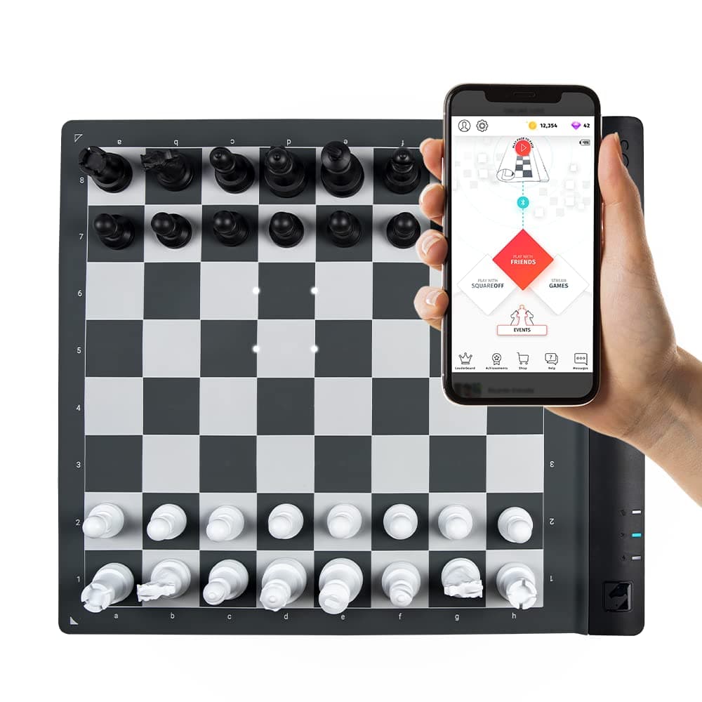 Square Off Pro Rollable Portable Innovative Ai Adaptive Virtual Electric Chessboard App And Game W/ Weighted Pieces, Rechargeable Battery & Usb-C 9 Years Up For Kids