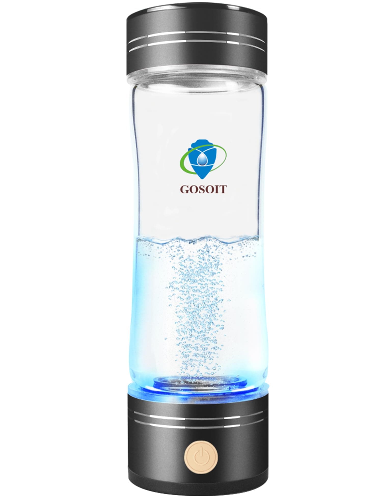 Hydrogen Water Bottle Hydrogen Alkaline Water Generator Ionizer Hydrogen Rich Water Maker Machine with SPE and PEM Technology 500ml/17Fl oz(Black Blue)