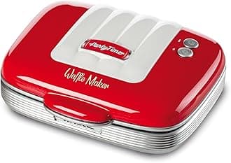1973 Retro Waffle Maker Iron for Breakfast or Dessert Waffles, Non-Stick Easy Clean with Safety Lock, American Diner Style, 700W, Red
