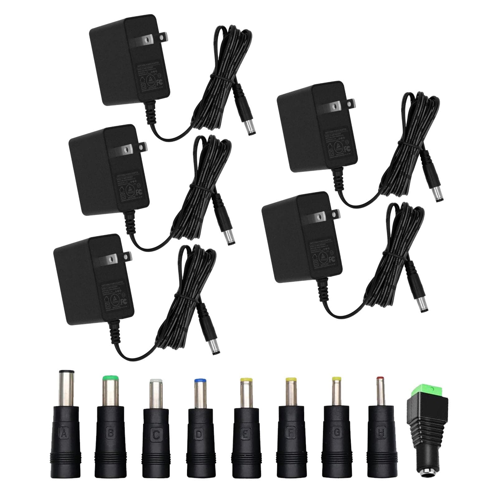 5V 1A Wall Charger Power Adapter with Plug 5.5 x 2.1mm, 5W Universal AC/DC Adapter 100-240V AC to DC 5V Power Cord Converter with 9 Interchangeable Jacks Plug (5 Adapters+8 DC Tips+1LED Tip)