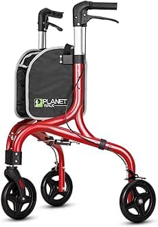 PLANETWALK Premium 3 Wheel Rollator Walker for Seniors – Ultra Lightweight Foldable Aluminum Mobility Aid with Height Adjustable Handle and 8 Inch Wheels, Brilliant Red