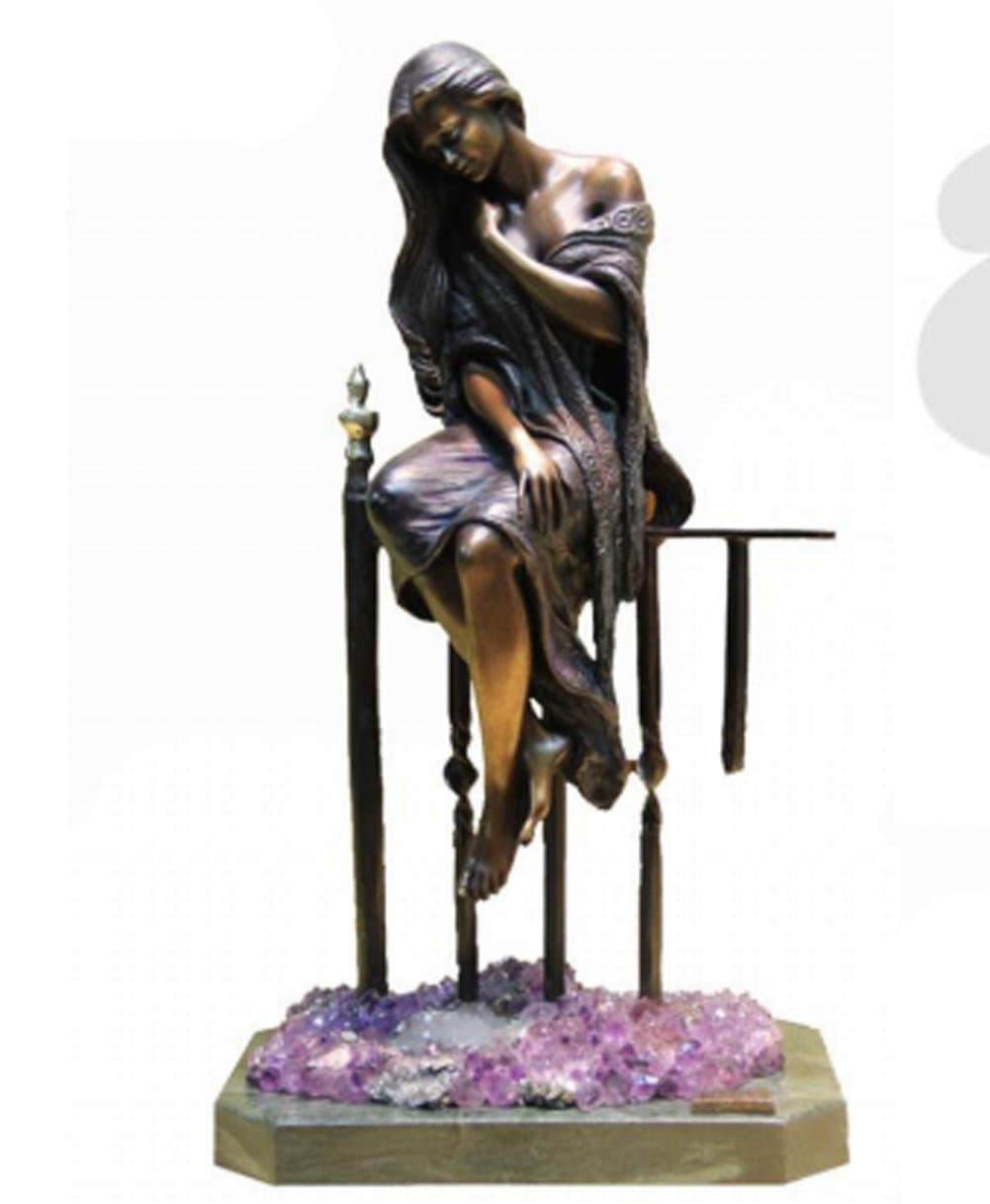Seducing Bronze Lady Rested on Semi Precious Stone
